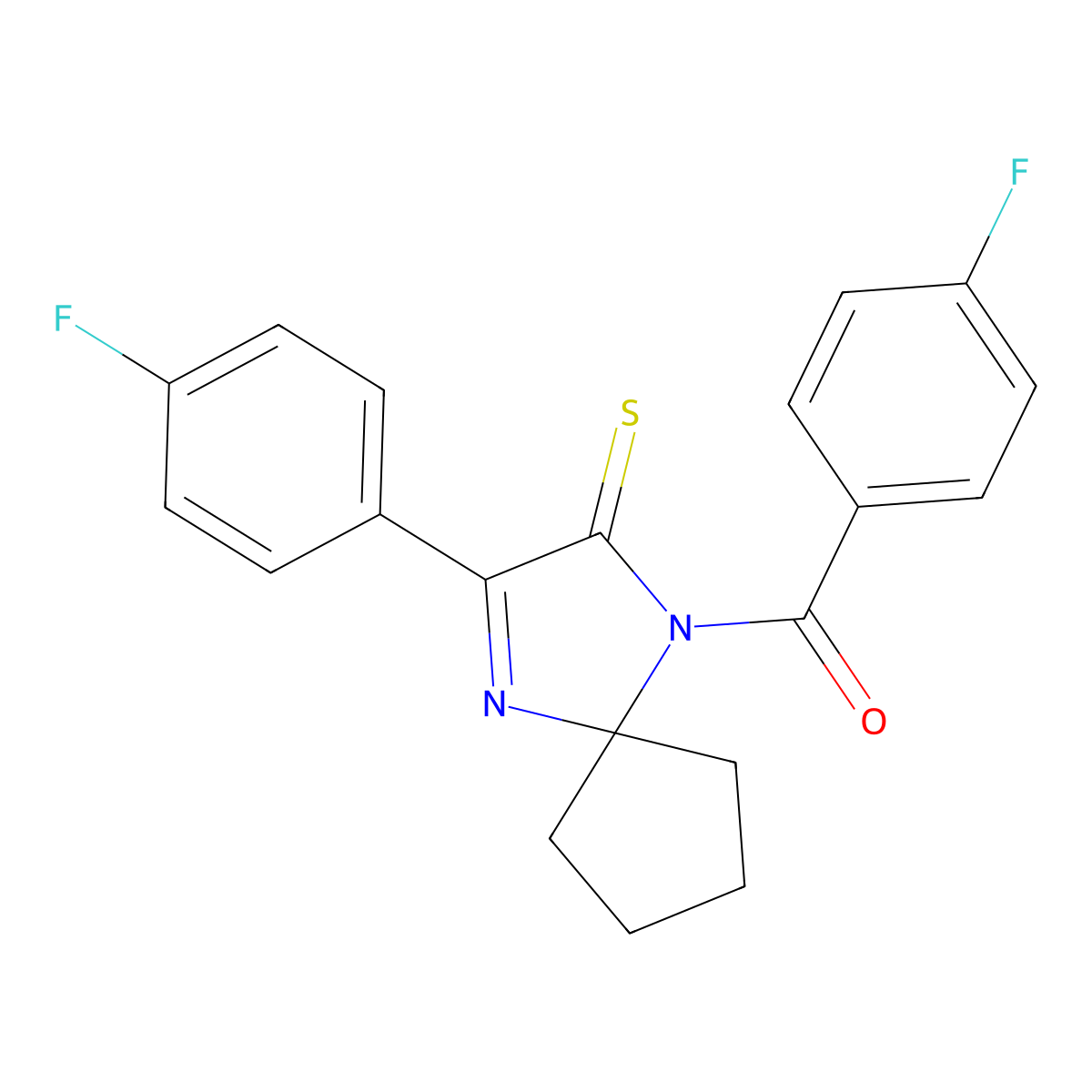 1-(4-Fluorobenzoyl)-3-(4-fluorophenyl)-1,4-diazaspiro[4.4]non-3-ene-2-thione molecular structure, CAS 1223905-65-4