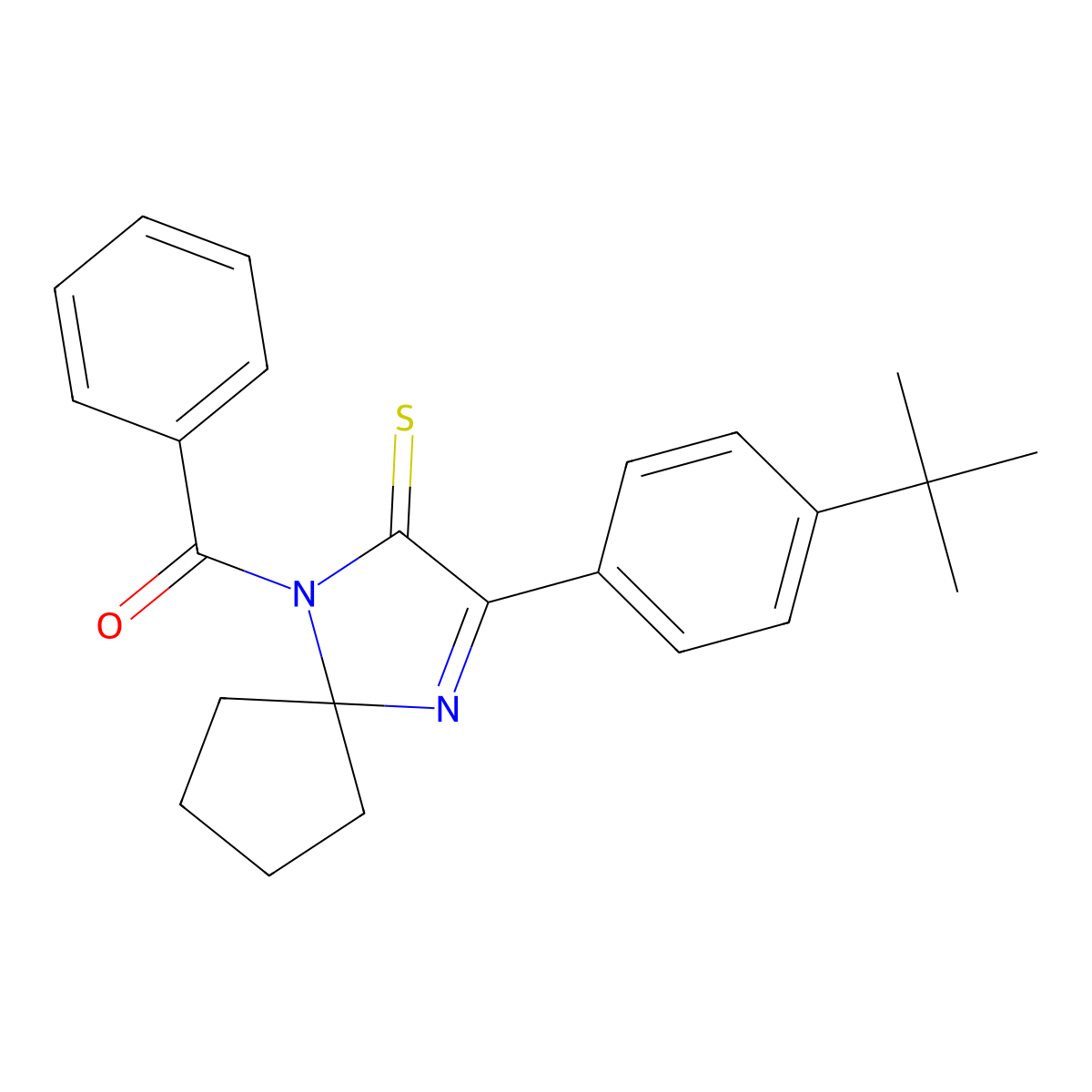 1-Benzoyl-3-(4-tert-butylphenyl)-1,4-diazaspiro[4.4]non-3-ene-2-thione molecular structure, CAS 1223906-28-2