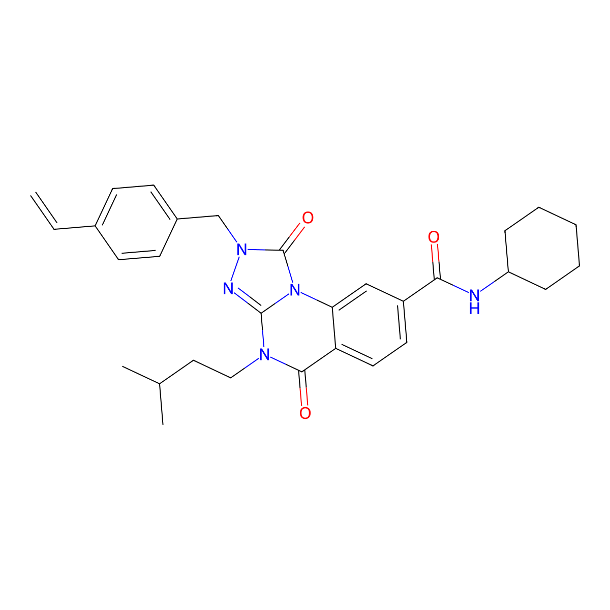 N-cyclohexyl-4-isopentyl-1,5-dioxo-2-(4-vinylbenzyl)-1,2,4,5-tetrahydro-[1,2,4]triazolo[4,3-a]quinazoline-8-carboxamide molecular structure, CAS 1223906-50-0