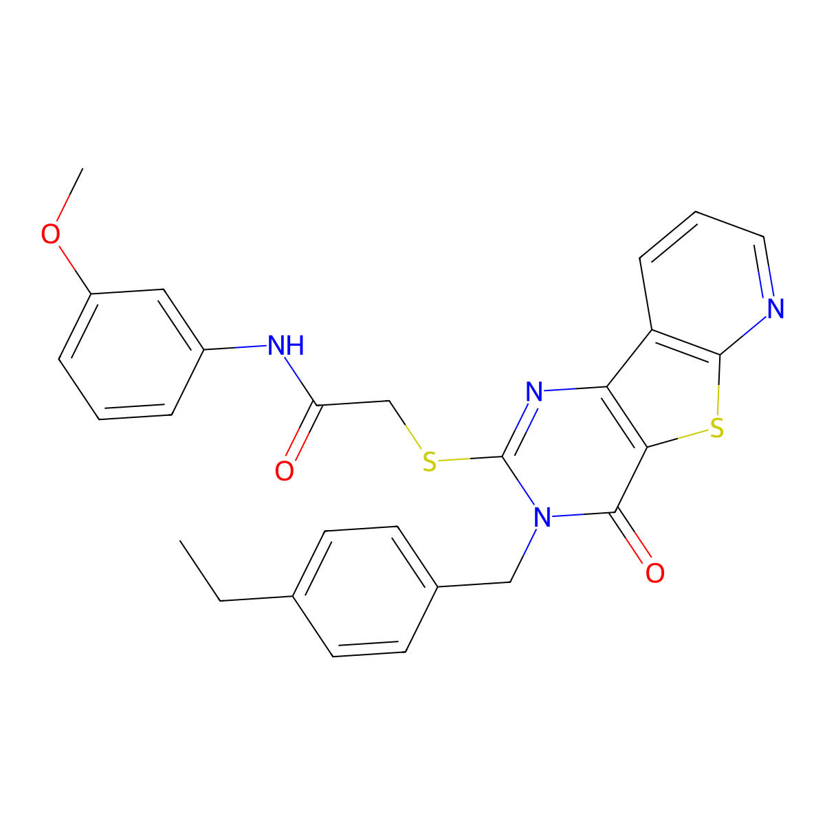 2-({5-[(4-ethylphenyl)methyl]-6-oxo-8-thia-3,5,10-triazatricyclo[7.4.0.0^{2,7}]trideca-1(9),2(7),3,10,12-pentaen-4-yl}sulfanyl)-N-(3-methoxyphenyl)acetamide molecular structure, CAS 1223907-42-3