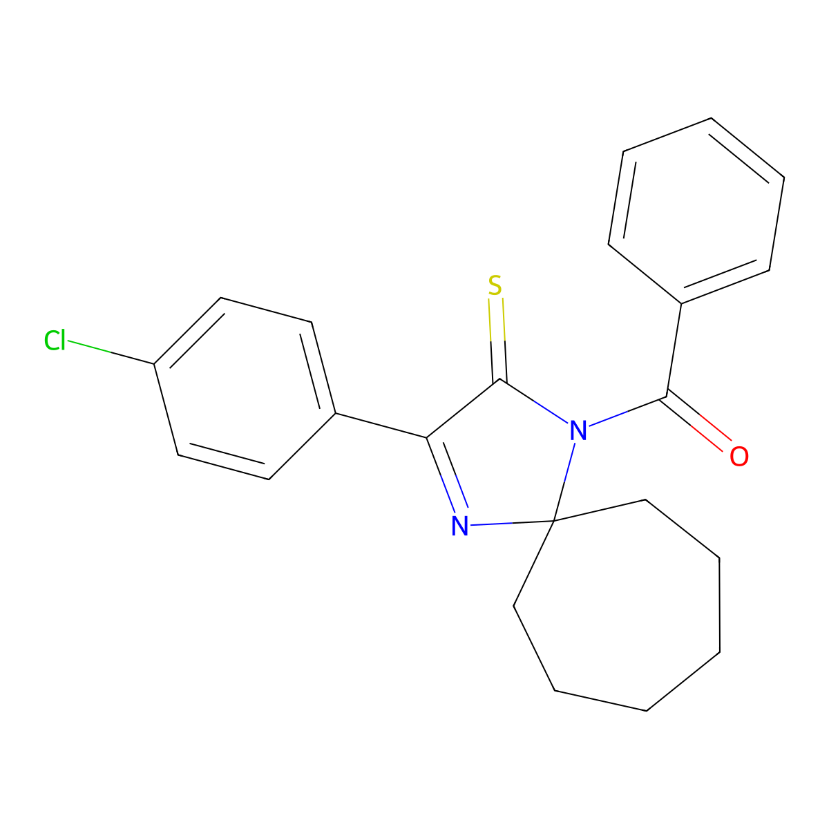 1-Benzoyl-3-(4-chlorophenyl)-1,4-diazaspiro[4.6]undec-3-ene-2-thione molecular structure, CAS 1223907-72-9