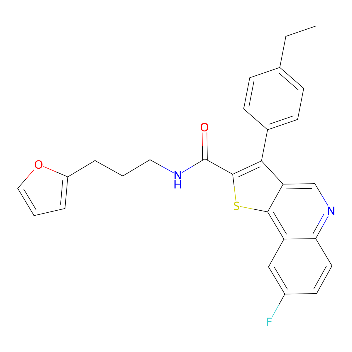 3-(4-ethylphenyl)-8-fluoro-N-[3-(furan-2-yl)propyl]thieno[3,2-c]quinoline-2-carboxamide molecular structure, CAS 1223908-53-9