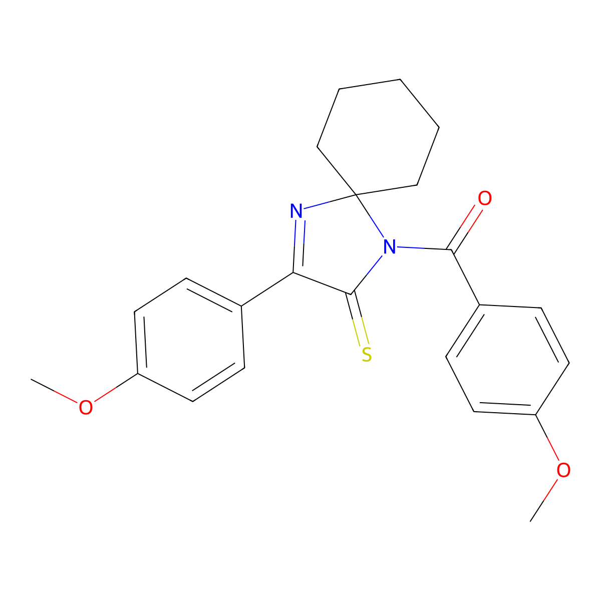 1-(4-Methoxybenzoyl)-3-(4-methoxyphenyl)-1,4-diazaspiro[4.5]dec-3-ene-2-thione molecular structure, CAS 1223908-67-5