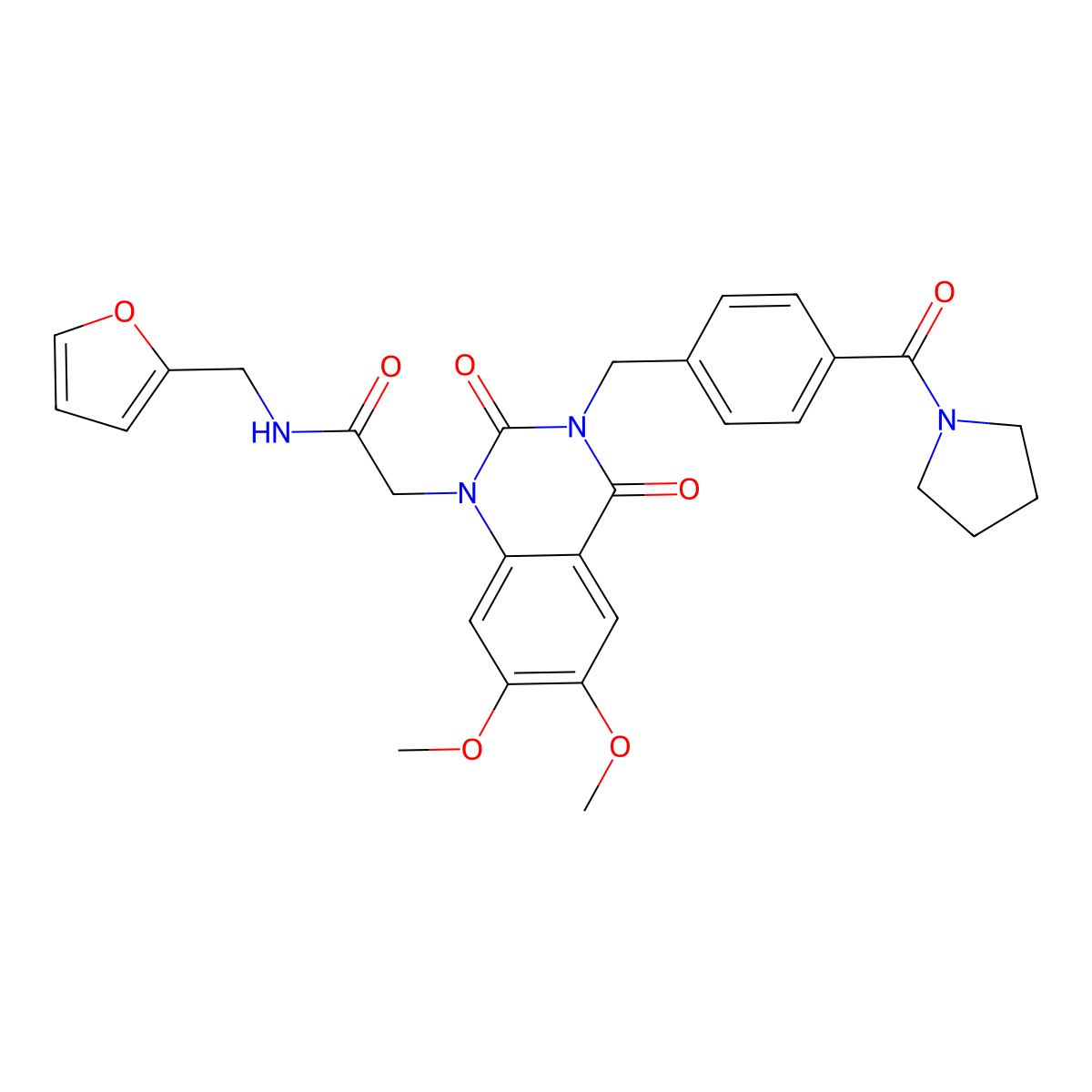 2-(6,7-dimethoxy-2,4-dioxo-3-(4-(pyrrolidine-1-carbonyl)benzyl)-3,4-dihydroquinazolin-1(2H)-yl)-N-(furan-2-ylmethyl)acetamide molecular structure, CAS 1223909-65-6