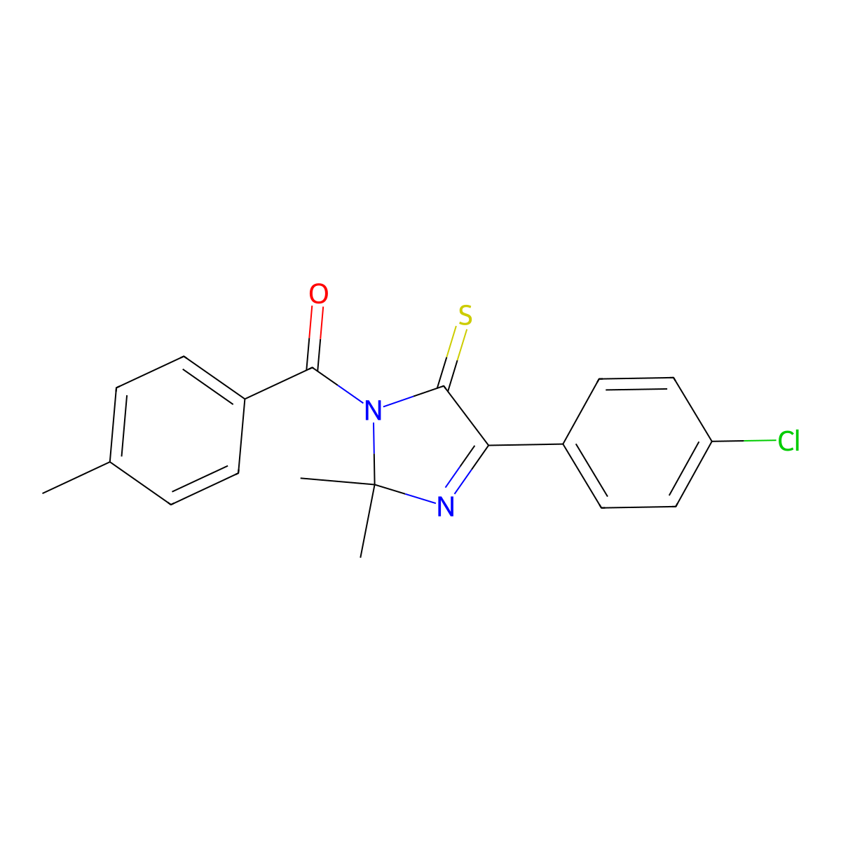 (4-(4-chlorophenyl)-2,2-dimethyl-5-thioxo-2,5-dihydro-1H-imidazol-1-yl)(p-tolyl)methanone molecular structure, CAS 1223911-10-1
