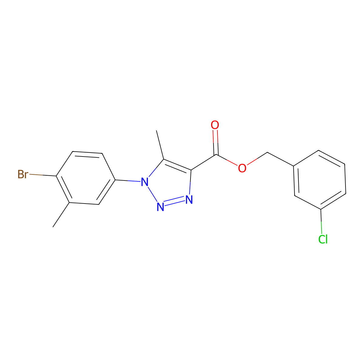 3-chlorobenzyl 1-(4-bromo-3-methylphenyl)-5-methyl-1H-1,2,3-triazole-4-carboxylate molecular structure, CAS 1223911-74-7