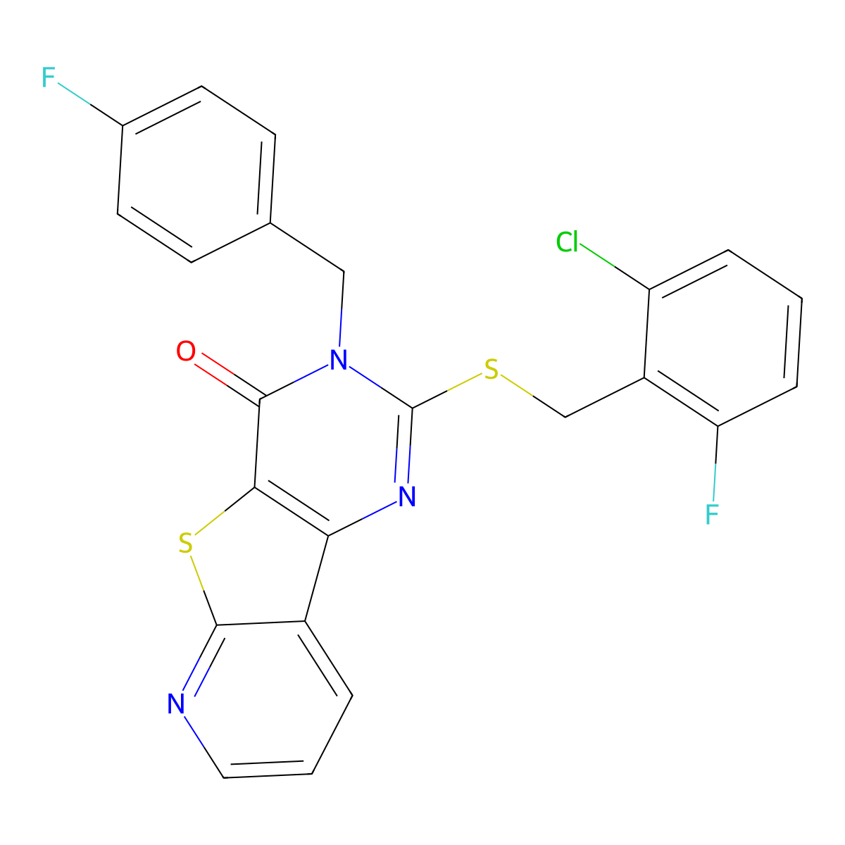 2-((2-chloro-6-fluorobenzyl)thio)-3-(4-fluorobenzyl)pyrido[3',2':4,5]thieno[3,2-d]pyrimidin-4(3H)-one molecular structure, CAS 1223912-56-8