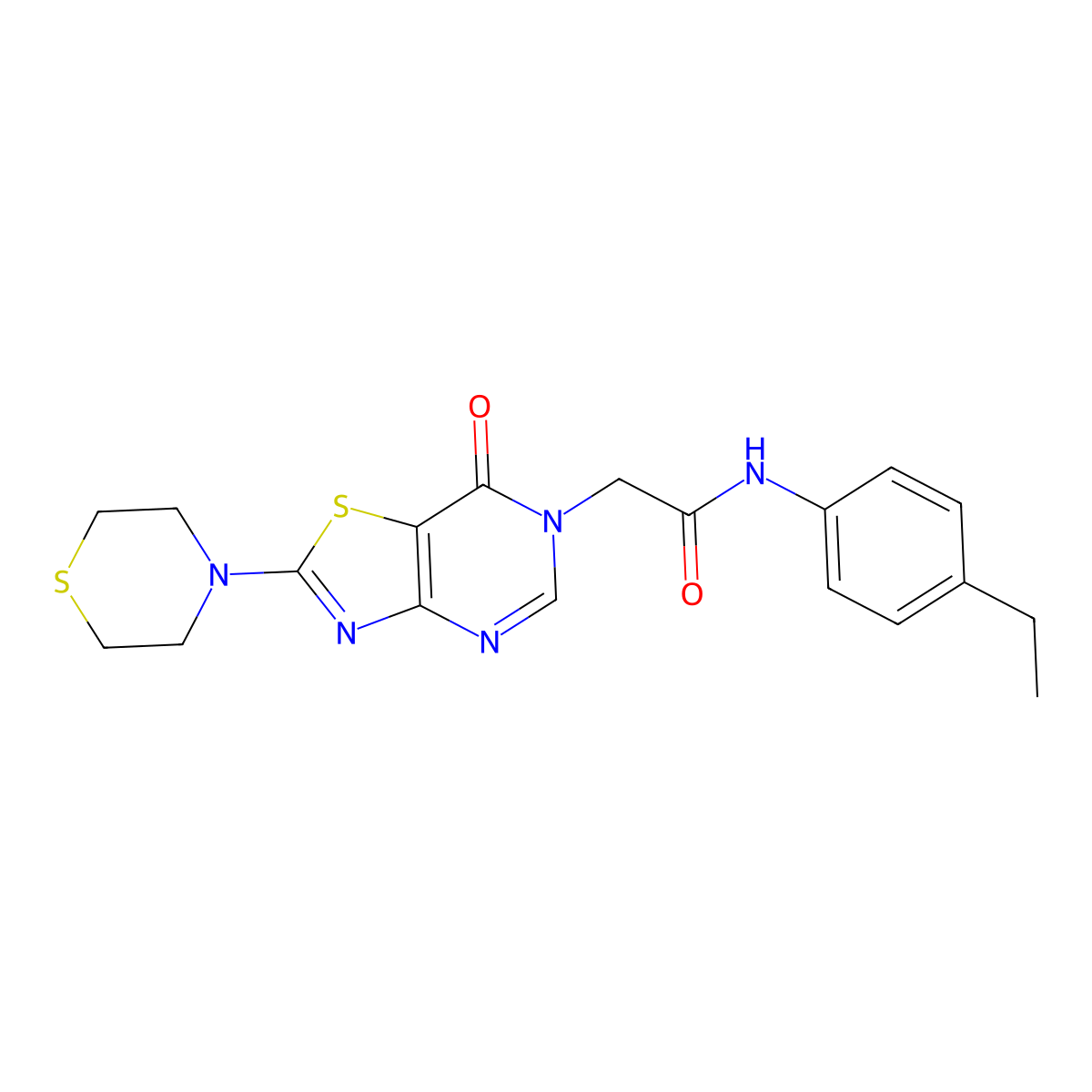 N-(4-ethylphenyl)-2-(7-oxo-2-thiomorpholinothiazolo[4,5-d]pyrimidin-6(7H)-yl)acetamide molecular structure, CAS 1223913-38-9