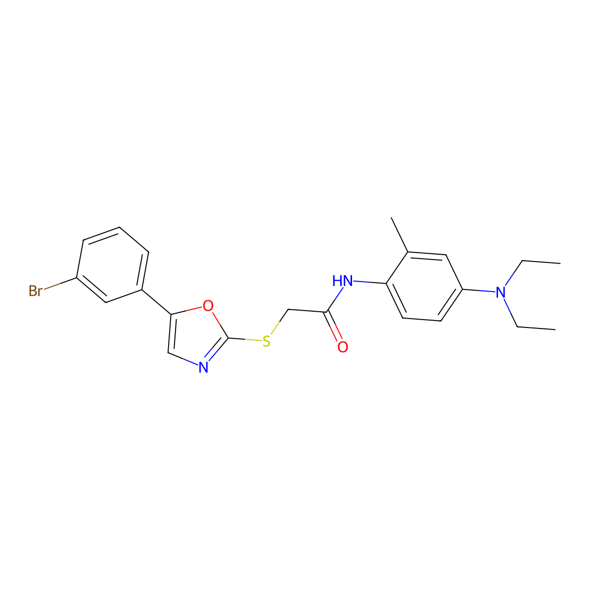 2-((5-(3-bromophenyl)oxazol-2-yl)thio)-N-(4-(diethylamino)-2-methylphenyl)acetamide molecular structure, CAS 1223913-47-0