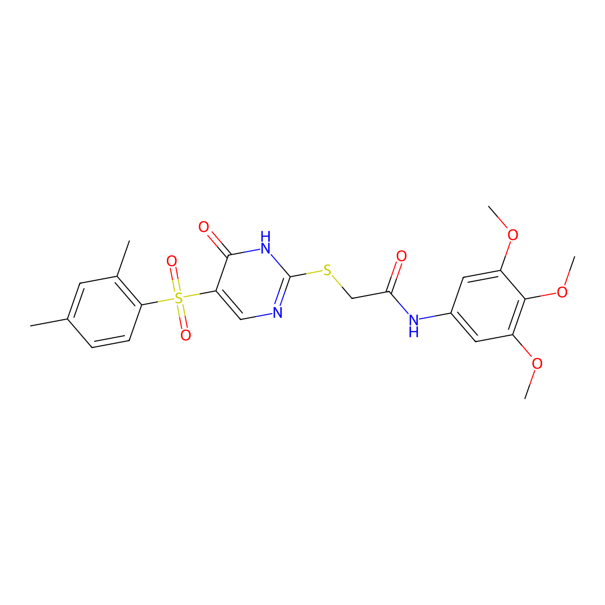 2-((5-((2,4-dimethylphenyl)sulfonyl)-6-oxo-1,6-dihydropyrimidin-2-yl)thio)-N-(3,4,5-trimethoxyphenyl)acetamide molecular structure, CAS 1223913-67-4