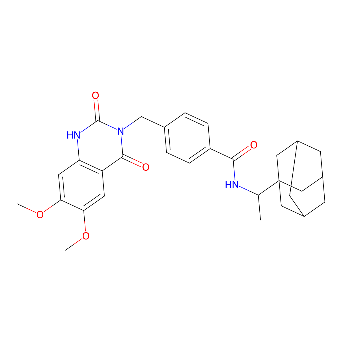 N-[1-(adamantan-1-yl)ethyl]-4-[(6,7-dimethoxy-2,4-dioxo-1,2,3,4-tetrahydroquinazolin-3-yl)methyl]benzamide molecular structure, CAS 1223913-85-6