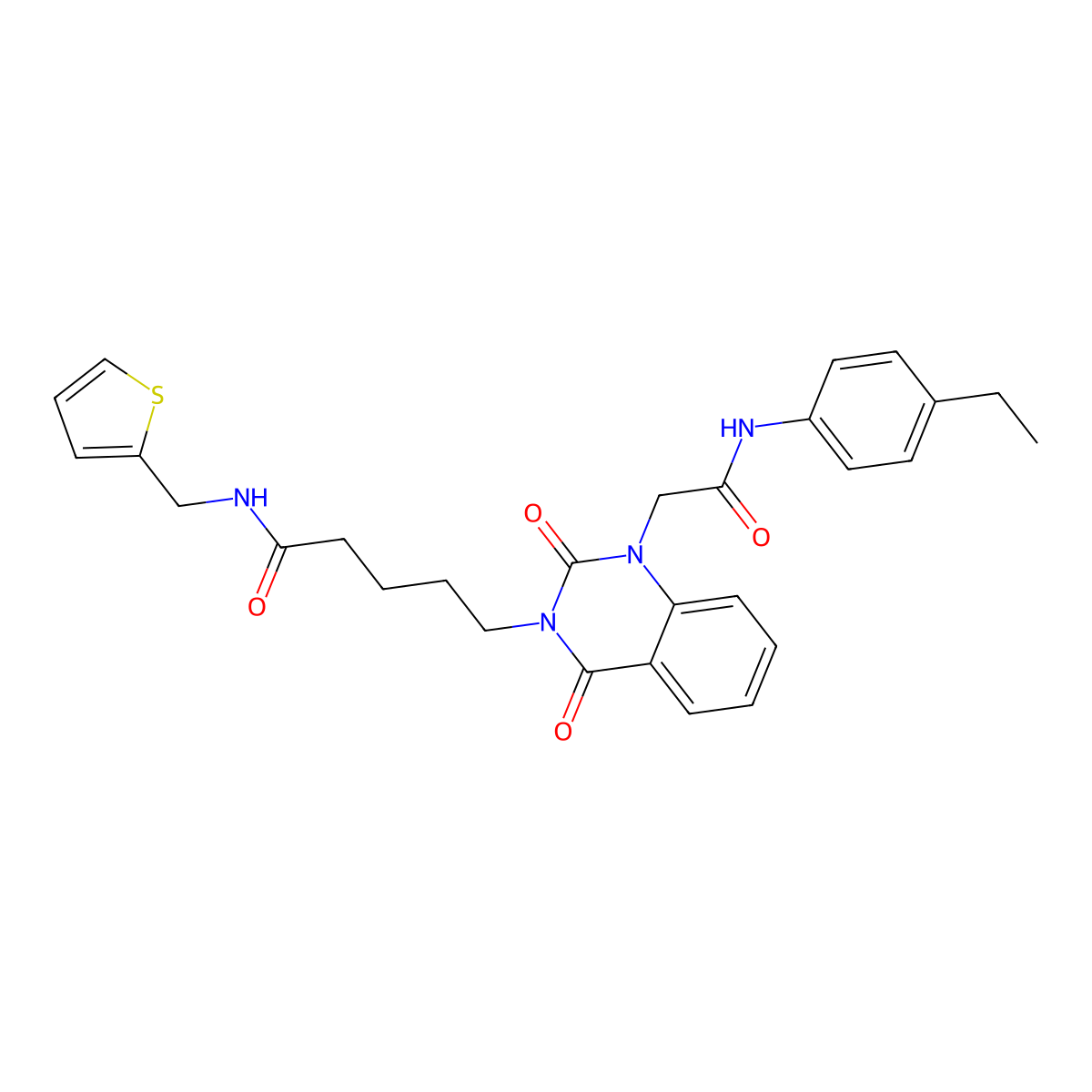 5-(1-(2-((4-ethylphenyl)amino)-2-oxoethyl)-2,4-dioxo-1,2-dihydroquinazolin-3(4H)-yl)-N-(thiophen-2-ylmethyl)pentanamide molecular structure, CAS 1223914-40-6