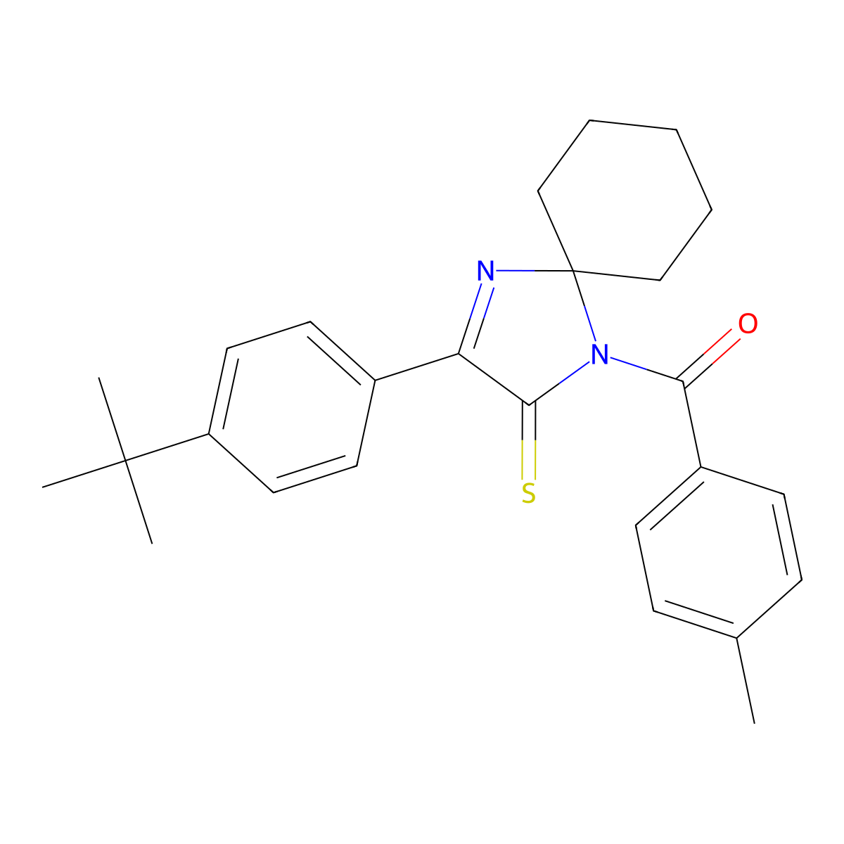 3-(4-Tert-butylphenyl)-1-(4-methylbenzoyl)-1,4-diazaspiro[4.5]dec-3-ene-2-thione molecular structure, CAS 1223916-74-2