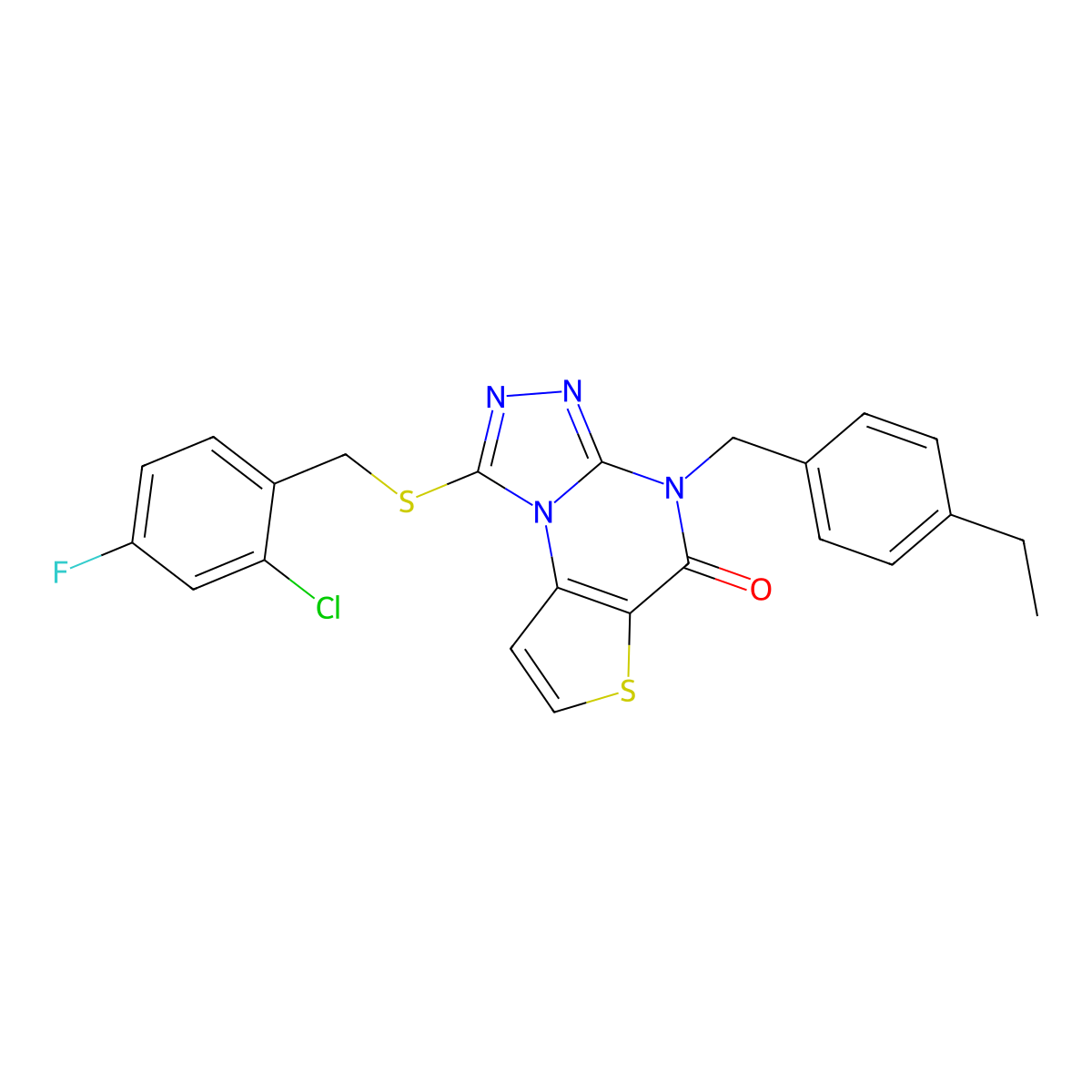 1-((2-chloro-4-fluorobenzyl)thio)-4-(4-ethylbenzyl)thieno[2,3-e][1,2,4]triazolo[4,3-a]pyrimidin-5(4H)-one molecular structure, CAS 1223916-96-8