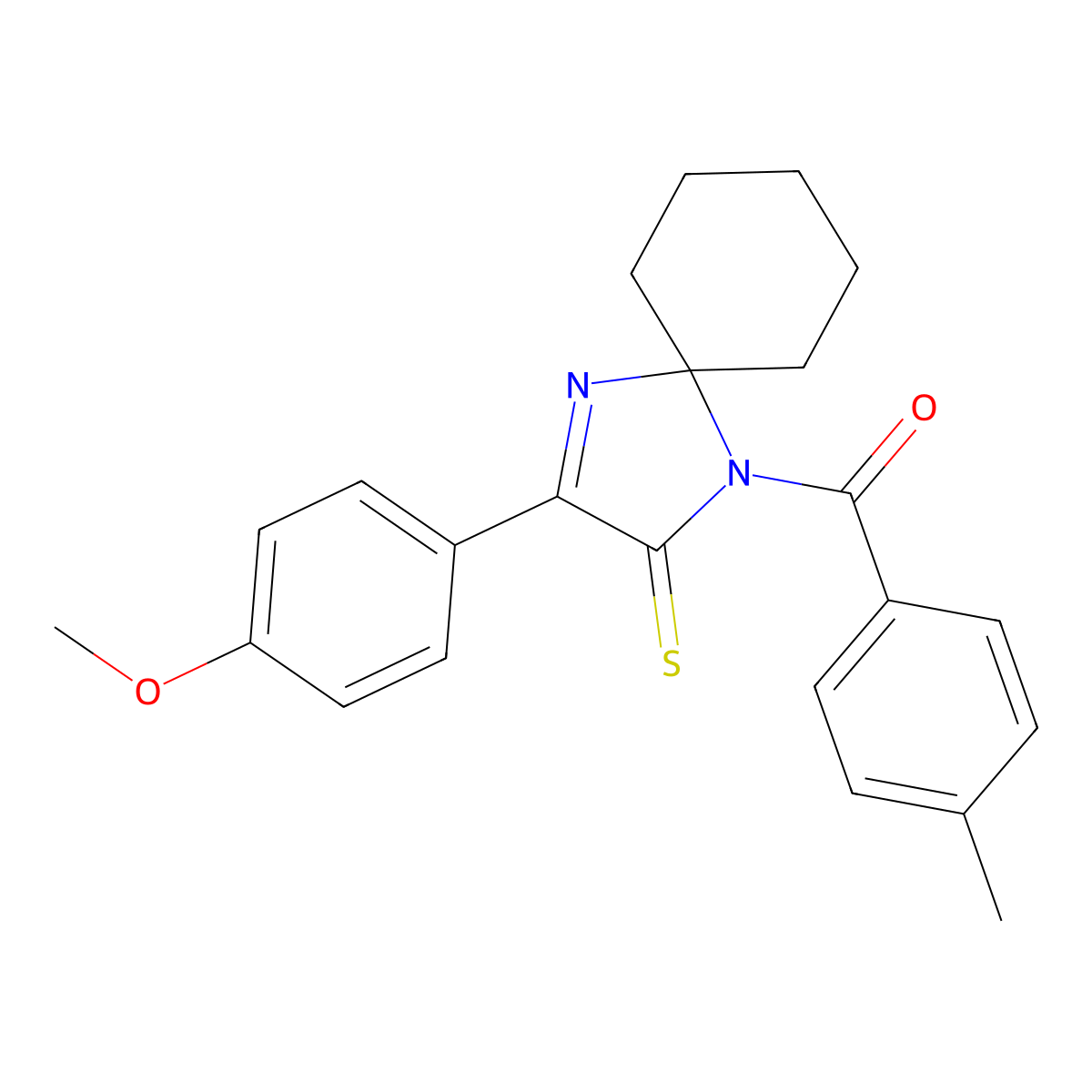3-(4-Methoxyphenyl)-1-(4-methylbenzoyl)-1,4-diazaspiro[4.5]dec-3-ene-2-thione molecular structure, CAS 1223917-39-2