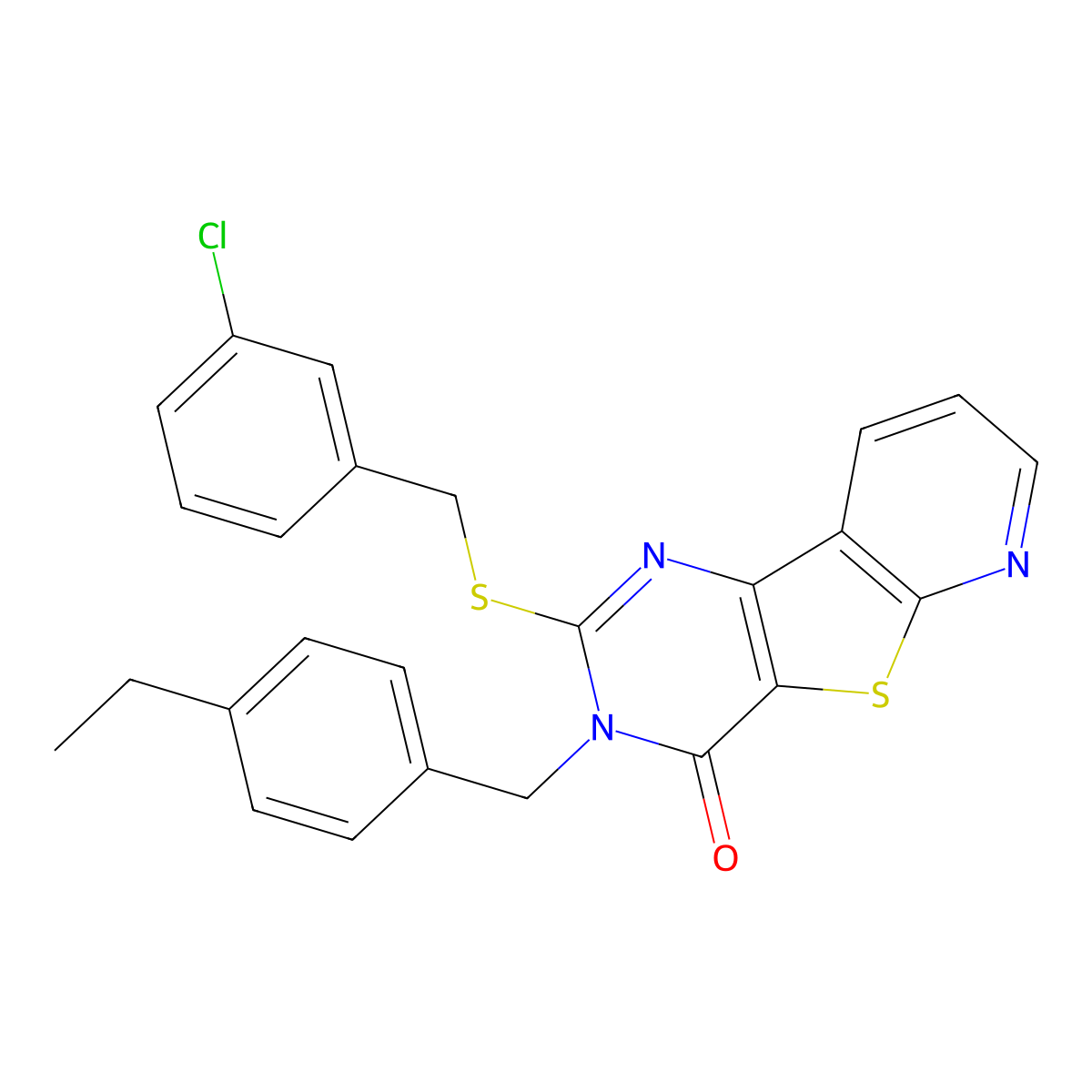 2-((3-chlorobenzyl)thio)-3-(4-ethylbenzyl)pyrido[3',2':4,5]thieno[3,2-d]pyrimidin-4(3H)-one molecular structure, CAS 1223917-47-2