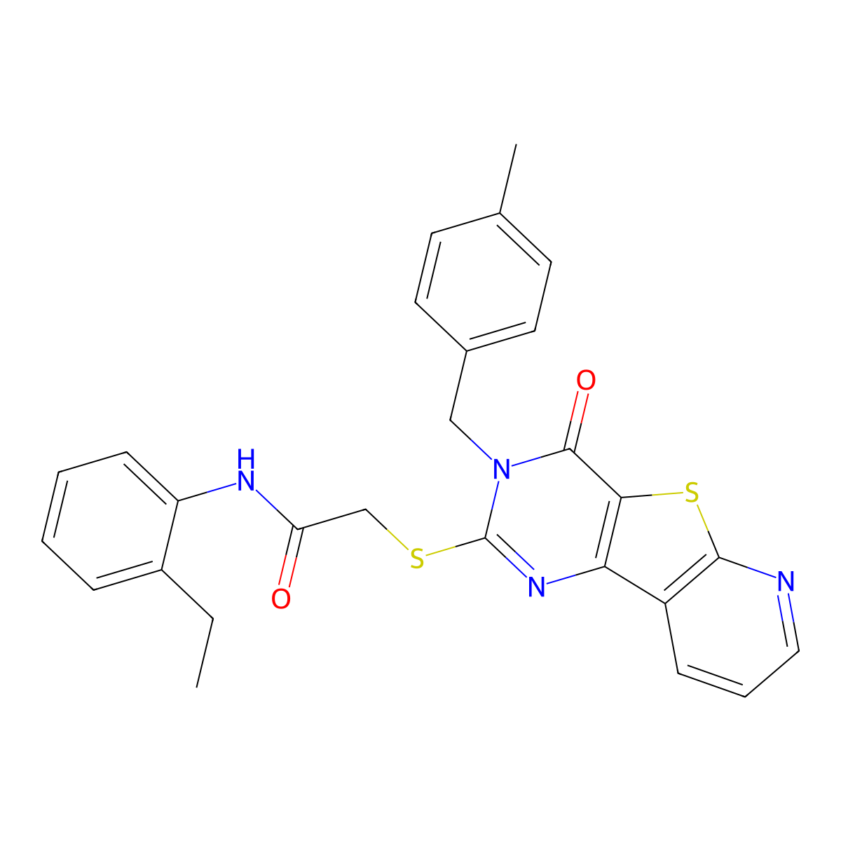 N-(2-ethylphenyl)-2-((3-(4-methylbenzyl)-4-oxo-3,4-dihydropyrido[3',2':4,5]thieno[3,2-d]pyrimidin-2-yl)thio)acetamide molecular structure, CAS 1223918-05-5