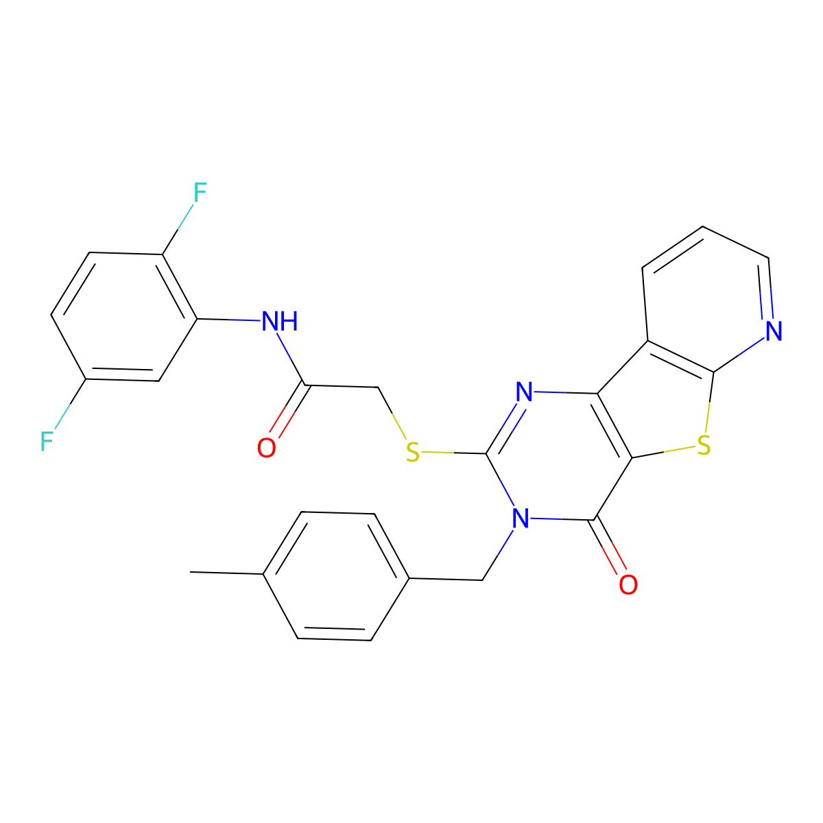 N-(2,5-difluorophenyl)-2-({5-[(4-methylphenyl)methyl]-6-oxo-8-thia-3,5,10-triazatricyclo[7.4.0.0^{2,7}]trideca-1(9),2(7),3,10,12-pentaen-4-yl}sulfanyl)acetamide molecular structure, CAS 1223918-18-0
