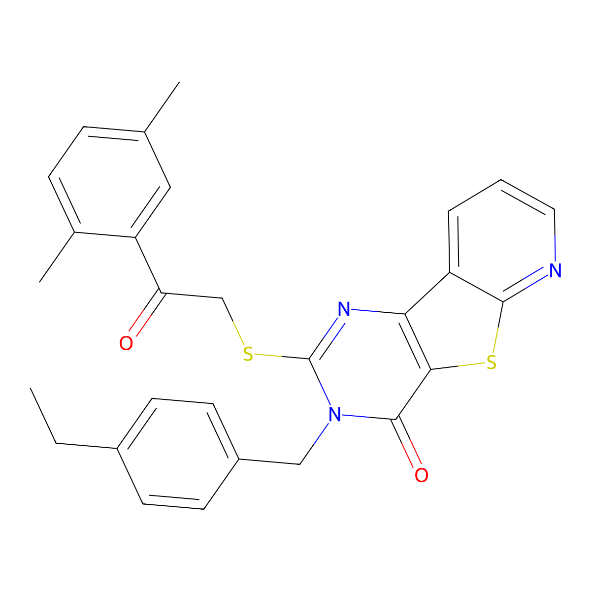 4-{[2-(2,5-Dimethylphenyl)-2-oxoethyl]sulfanyl}-5-[(4-ethylphenyl)methyl]-8-thia-3,5,10-triazatricyclo[7.4.0.0^{2,7}]trideca-1(9),2(7),3,10,12-pentaen-6-one molecular structure, CAS 1223919-70-7