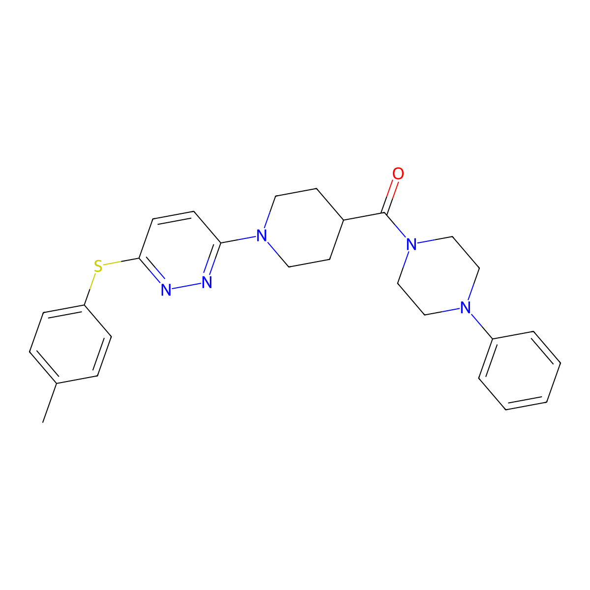 (4-Phenylpiperazin-1-yl)(1-(6-(p-tolylthio)pyridazin-3-yl)piperidin-4-yl)methanone molecular structure, CAS 1223920-61-3