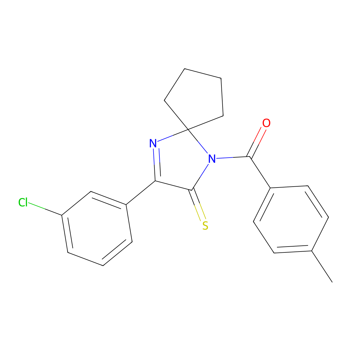 3-(3-Chlorophenyl)-1-(4-methylbenzoyl)-1,4-diazaspiro[4.4]non-3-ene-2-thione molecular structure, CAS 1223920-84-0