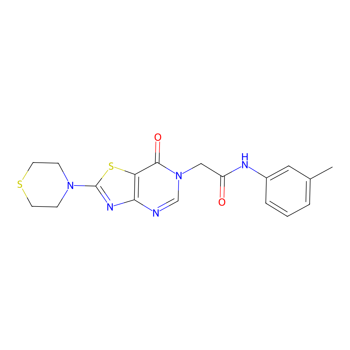 2-(7-oxo-2-thiomorpholinothiazolo[4,5-d]pyrimidin-6(7H)-yl)-N-(m-tolyl)acetamide molecular structure, CAS 1223921-11-6