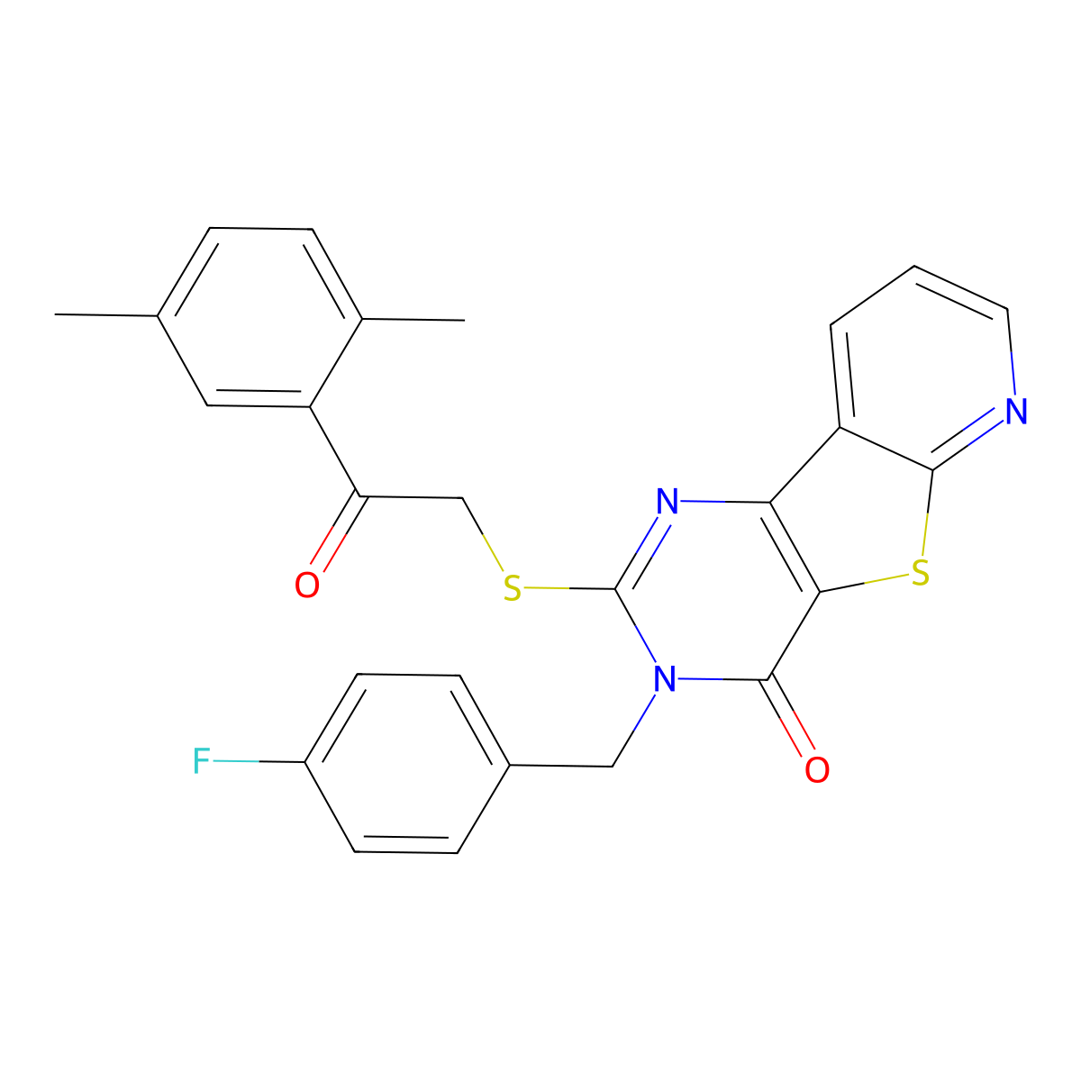 4-{[2-(2,5-Dimethylphenyl)-2-oxoethyl]sulfanyl}-5-[(4-fluorophenyl)methyl]-8-thia-3,5,10-triazatricyclo[7.4.0.0^{2,7}]trideca-1(9),2(7),3,10,12-pentaen-6-one molecular structure, CAS 1223921-19-4