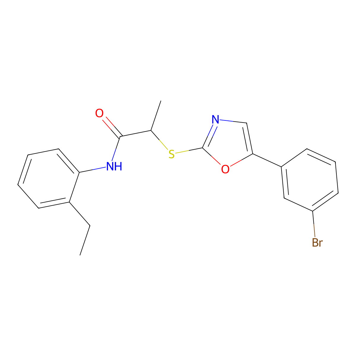 2-((5-(3-bromophenyl)oxazol-2-yl)thio)-N-(2-ethylphenyl)propanamide molecular structure, CAS 1223921-59-2