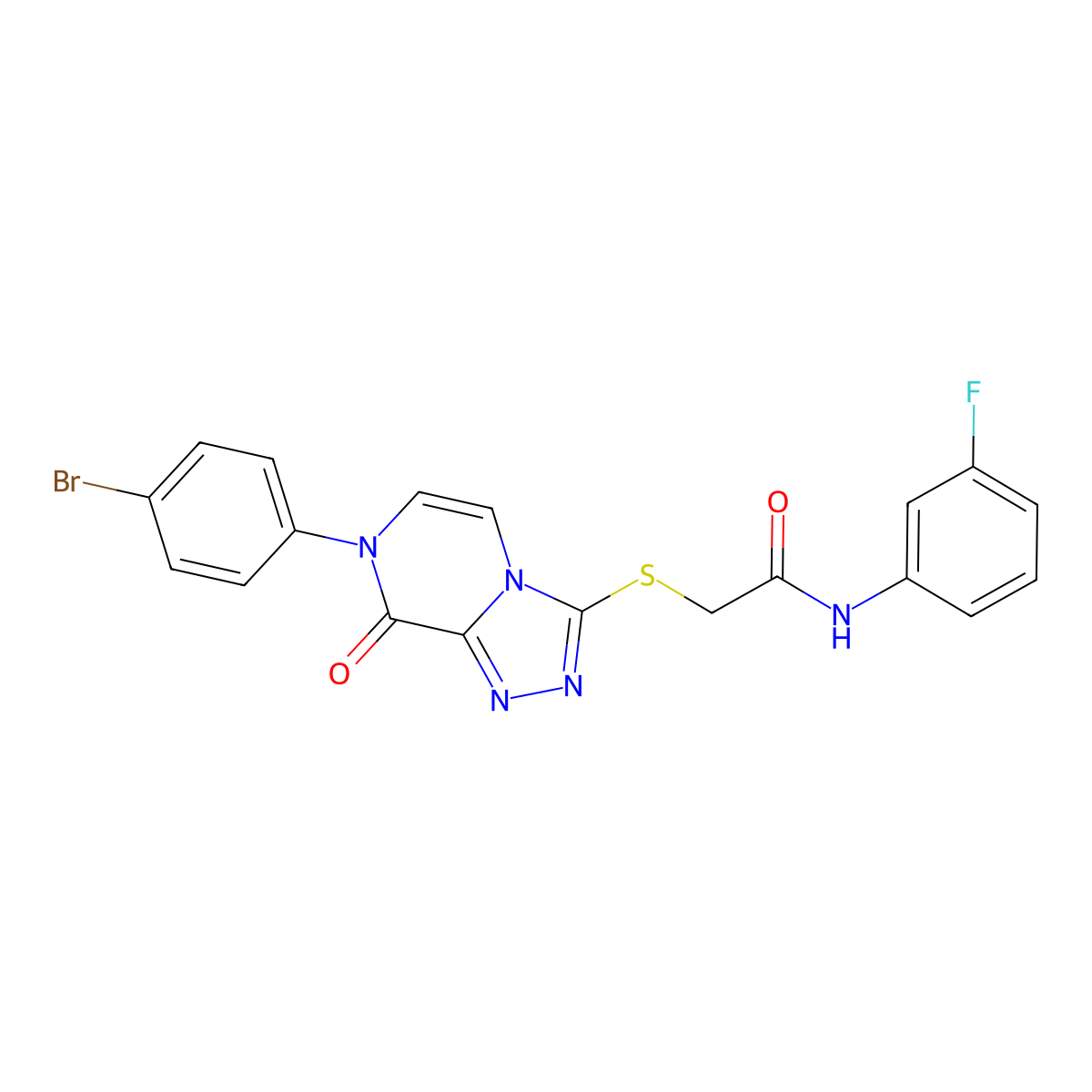 2-((7-(4-bromophenyl)-8-oxo-7,8-dihydro-[1,2,4]triazolo[4,3-a]pyrazin-3-yl)thio)-N-(3-fluorophenyl)acetamide molecular structure, CAS 1223921-65-0