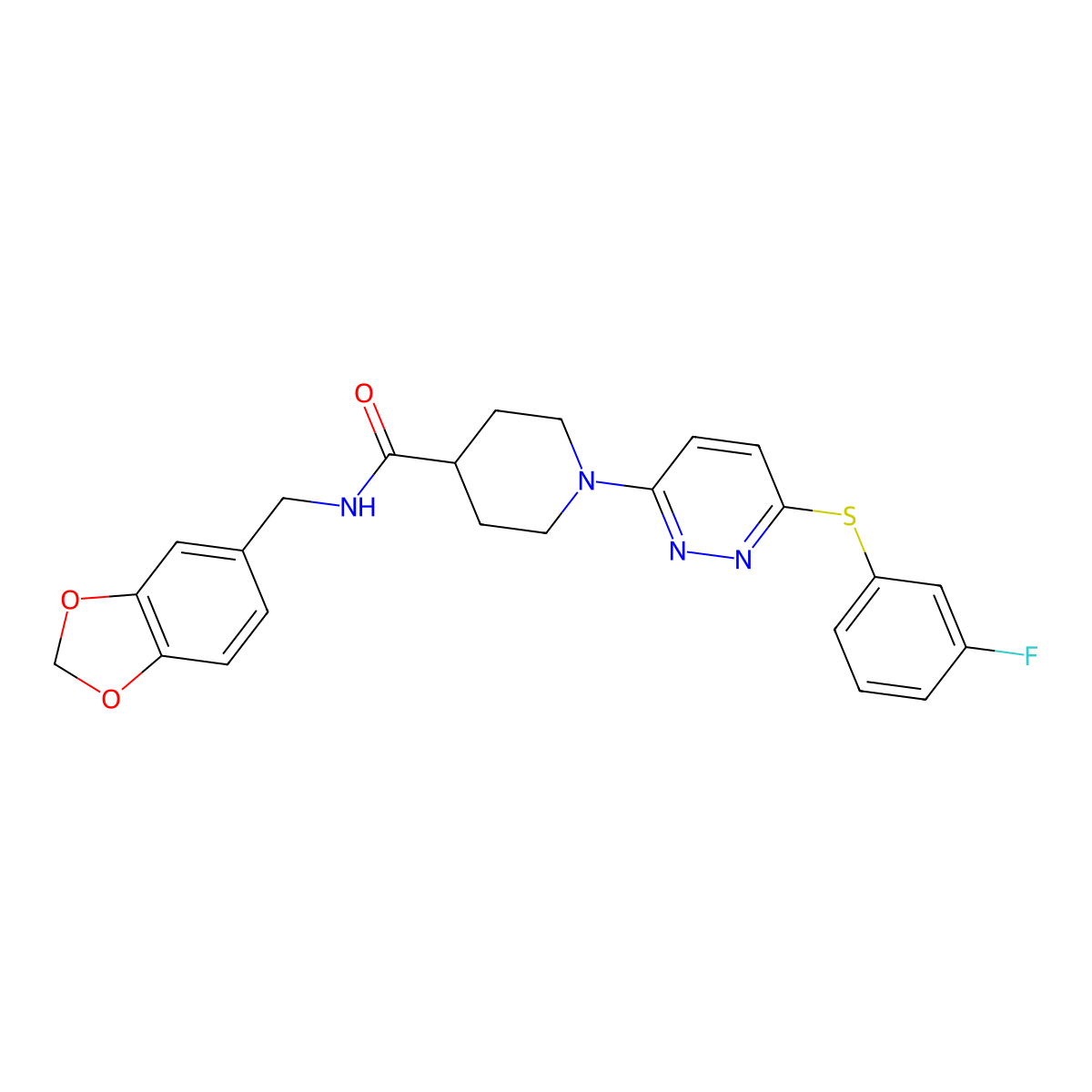 N-(1,3-benzodioxol-5-ylmethyl)-1-{6-[(3-fluorophenyl)thio]pyridazin-3-yl}piperidine-4-carboxamide molecular structure, CAS 1223922-88-0
