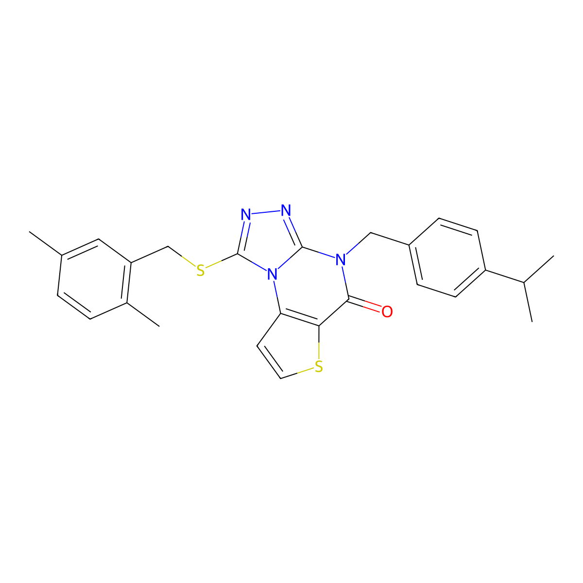 1-((2,5-dimethylbenzyl)thio)-4-(4-isopropylbenzyl)thieno[2,3-e][1,2,4]triazolo[4,3-a]pyrimidin-5(4H)-one molecular structure, CAS 1223924-00-2