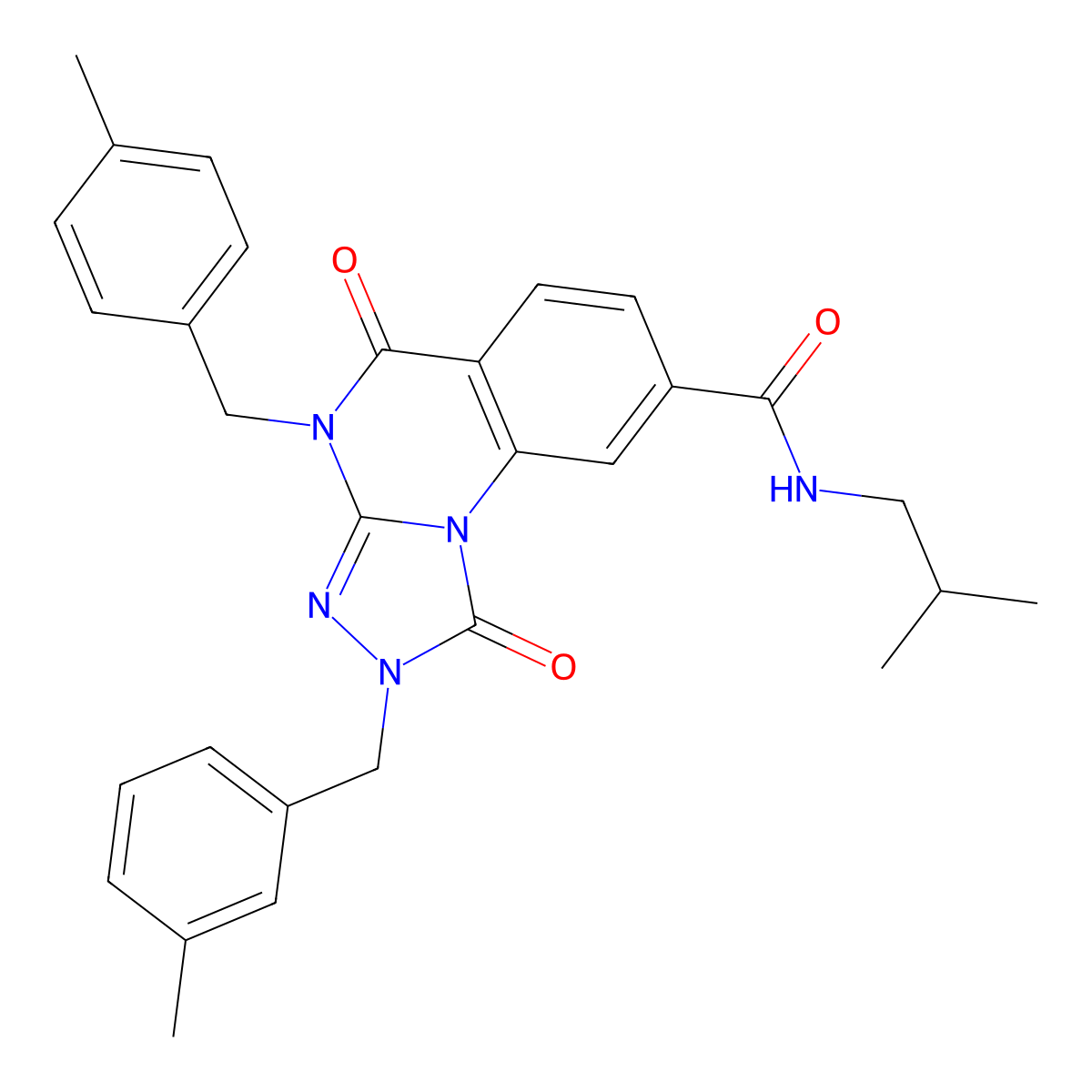 N-isobutyl-2-(3-methylbenzyl)-4-(4-methylbenzyl)-1,5-dioxo-1,2,4,5-tetrahydro-[1,2,4]triazolo[4,3-a]quinazoline-8-carboxamide molecular structure, CAS 1223924-34-2