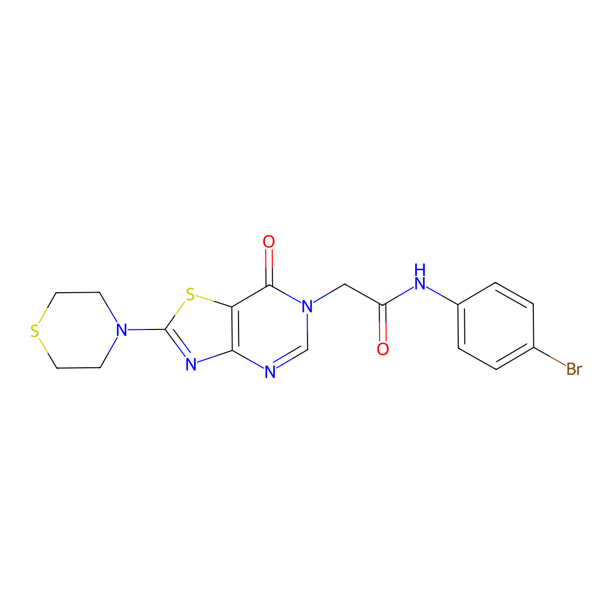N-(4-bromophenyl)-2-(7-oxo-2-thiomorpholinothiazolo[4,5-d]pyrimidin-6(7H)-yl)acetamide molecular structure, CAS 1223924-45-5