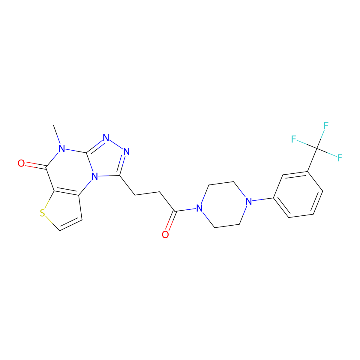 4-methyl-1-(3-oxo-3-(4-(3-(trifluoromethyl)phenyl)piperazin-1-yl)propyl)thieno[2,3-e][1,2,4]triazolo[4,3-a]pyrimidin-5(4H)-one molecular structure, CAS 1223925-18-5