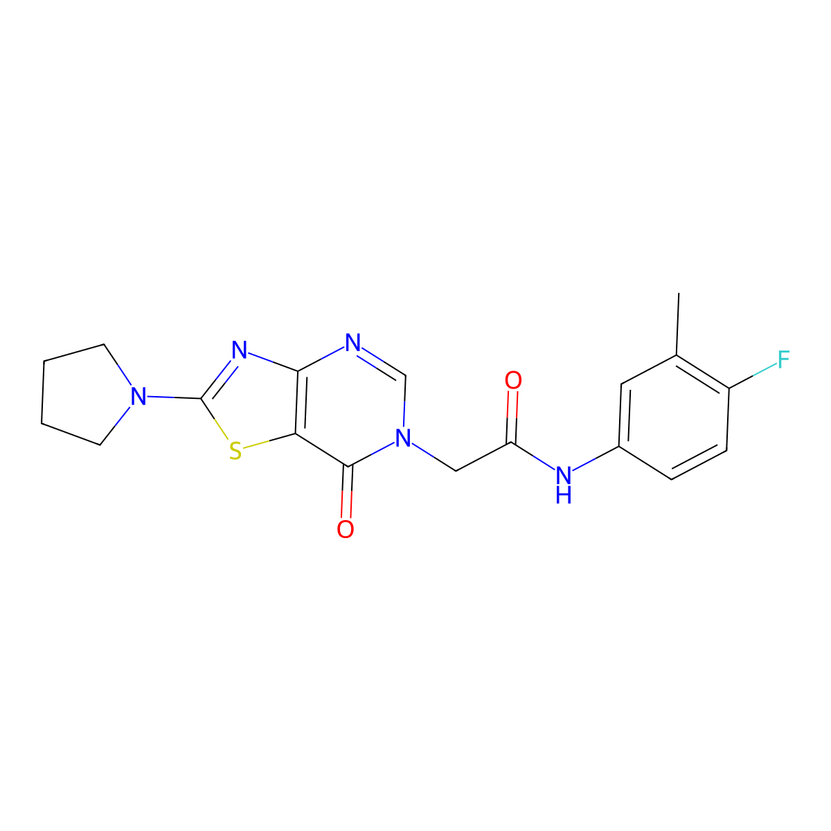 N-(4-fluoro-3-methylphenyl)-2-[7-oxo-2-(pyrrolidin-1-yl)-6H,7H-[1,3]thiazolo[4,5-d]pyrimidin-6-yl]acetamide molecular structure, CAS 1223925-57-2