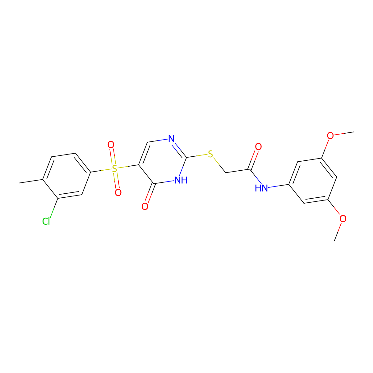 2-((5-((3-chloro-4-methylphenyl)sulfonyl)-6-oxo-1,6-dihydropyrimidin-2-yl)thio)-N-(3,5-dimethoxyphenyl)acetamide molecular structure, CAS 1223925-95-8