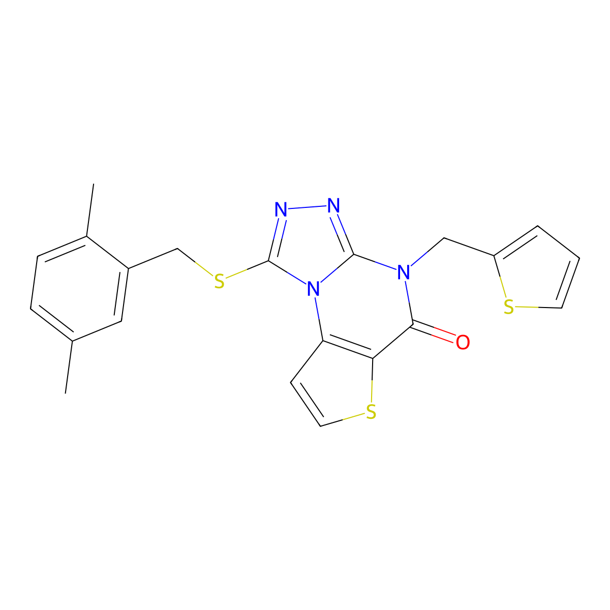 1-((2,5-dimethylbenzyl)thio)-4-(thiophen-2-ylmethyl)thieno[2,3-e][1,2,4]triazolo[4,3-a]pyrimidin-5(4H)-one molecular structure, CAS 1223926-15-5