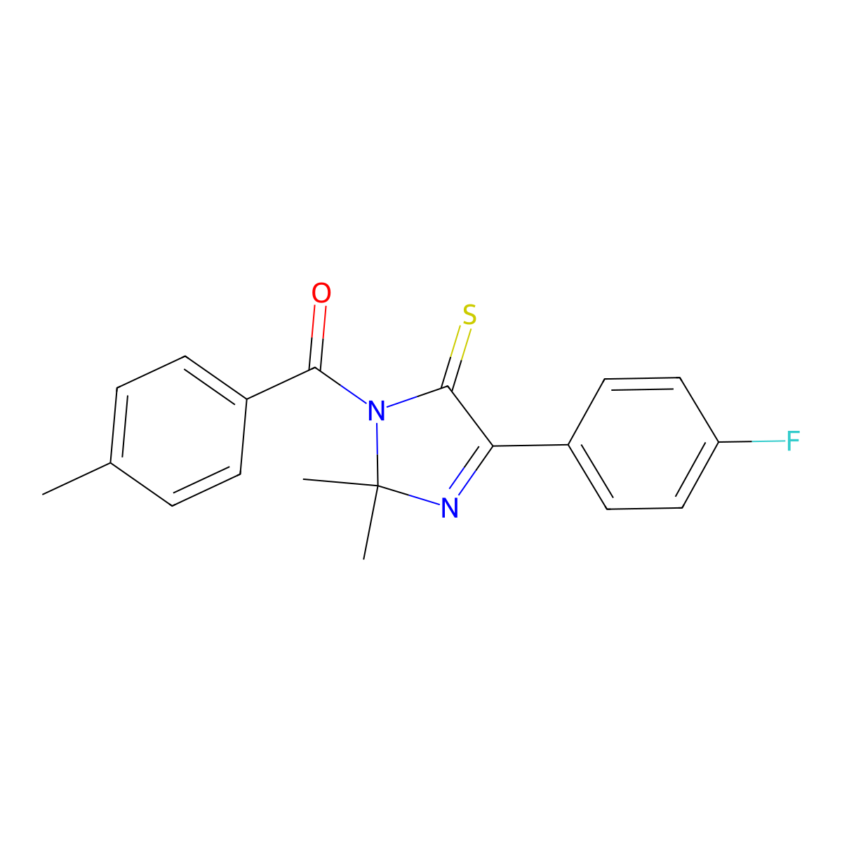 4-(4-fluorophenyl)-2,2-dimethyl-1-(4-methylbenzoyl)-2,5-dihydro-1H-imidazole-5-thione molecular structure, CAS 1223926-79-1