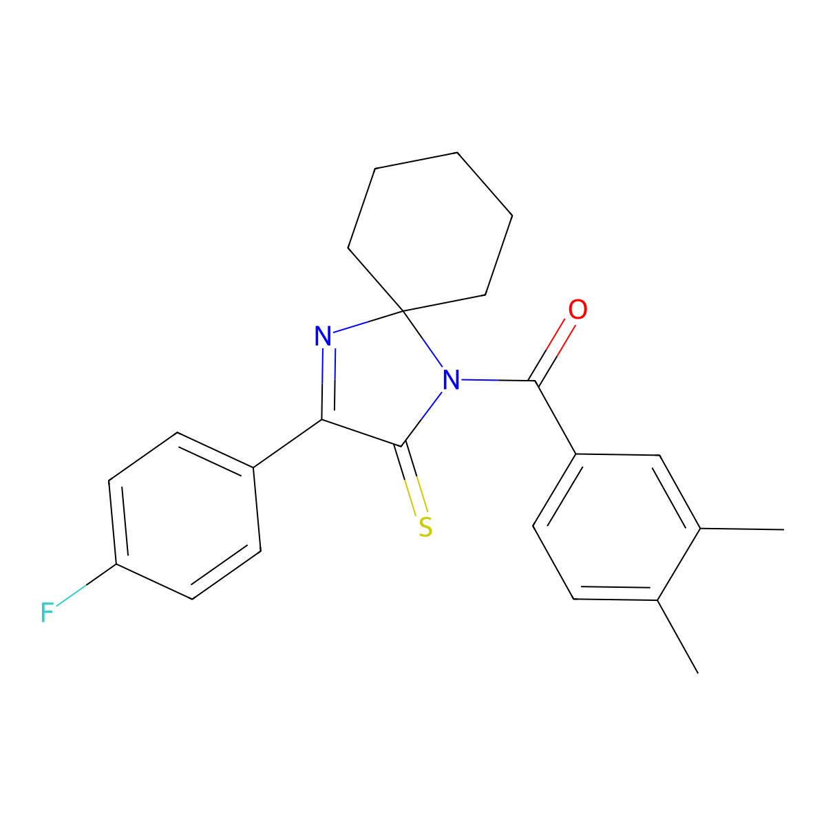 1-(3,4-Dimethylbenzoyl)-3-(4-fluorophenyl)-1,4-diazaspiro[4.5]dec-3-ene-2-thione molecular structure, CAS 1223926-95-1
