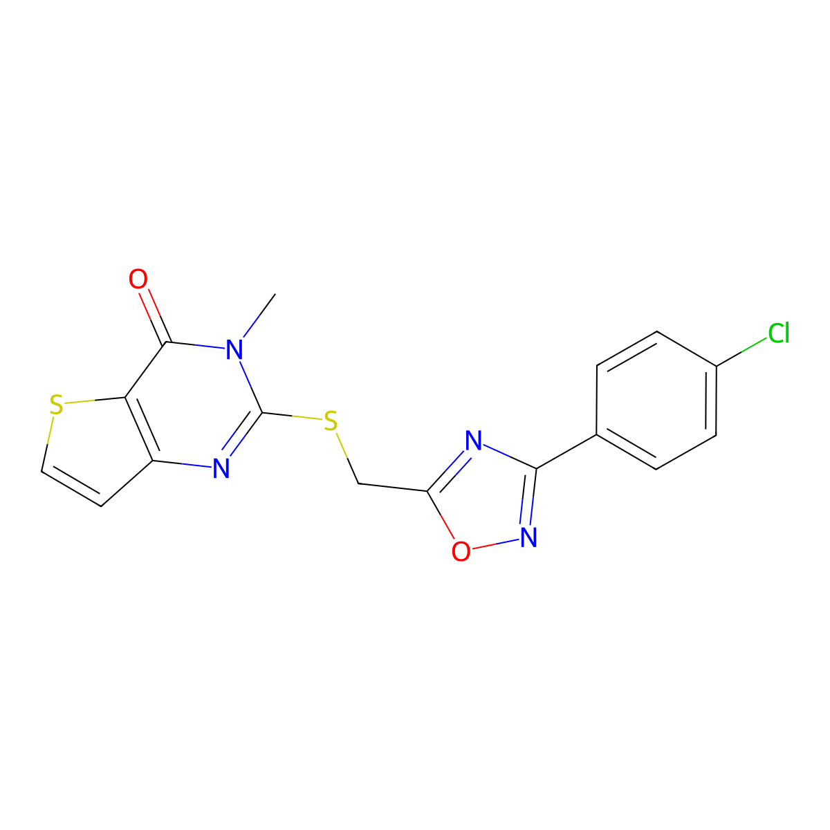2-(((3-(4-chlorophenyl)-1,2,4-oxadiazol-5-yl)methyl)thio)-3-methylthieno[3,2-d]pyrimidin-4(3H)-one molecular structure, CAS 1223927-83-0