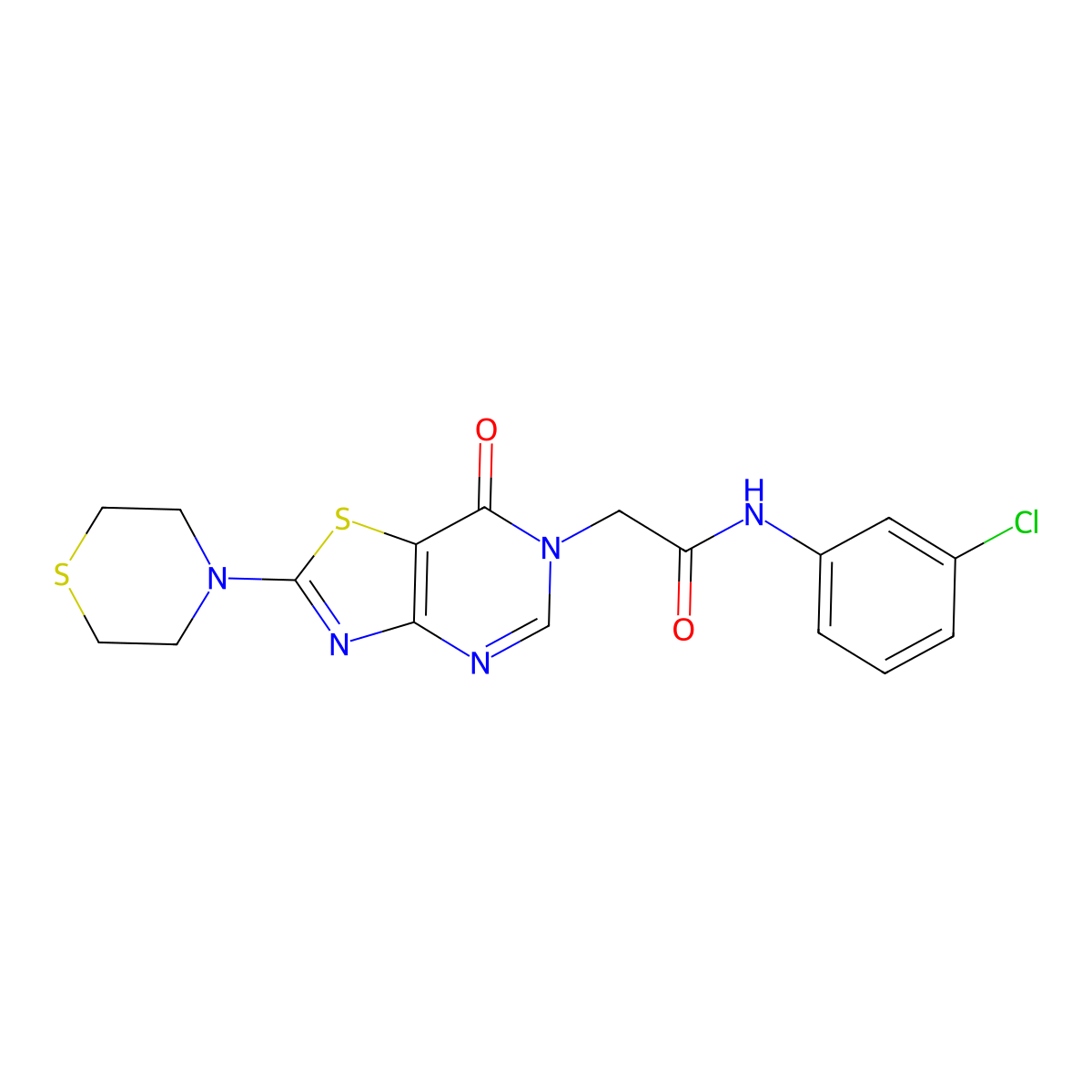 N-(3-chlorophenyl)-2-(7-oxo-2-thiomorpholinothiazolo[4,5-d]pyrimidin-6(7H)-yl)acetamide molecular structure, CAS 1223928-87-7