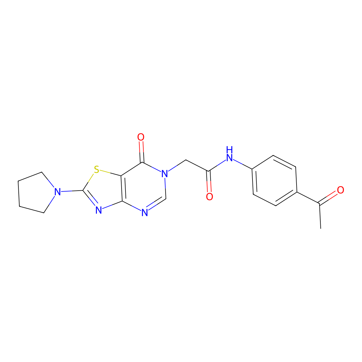 N-(4-acetylphenyl)-2-(7-oxo-2-(pyrrolidin-1-yl)thiazolo[4,5-d]pyrimidin-6(7H)-yl)acetamide molecular structure, CAS 1223929-14-3
