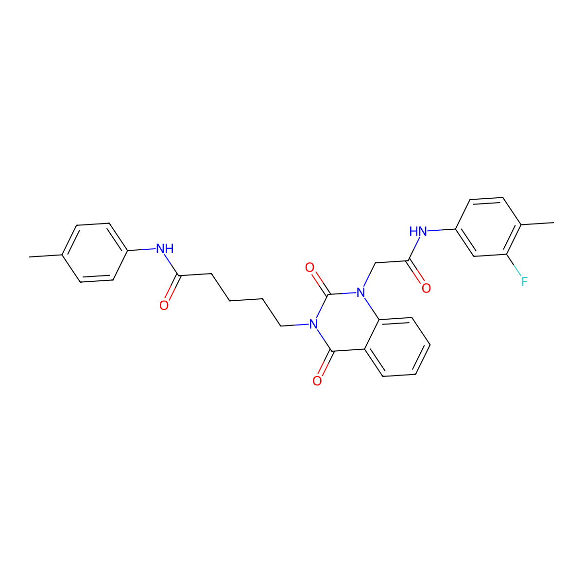 5-(1-{[(3-fluoro-4-methylphenyl)carbamoyl]methyl}-2,4-dioxo-1,2,3,4-tetrahydroquinazolin-3-yl)-N-(4-methylphenyl)pentanamide molecular structure, CAS 1223930-13-9