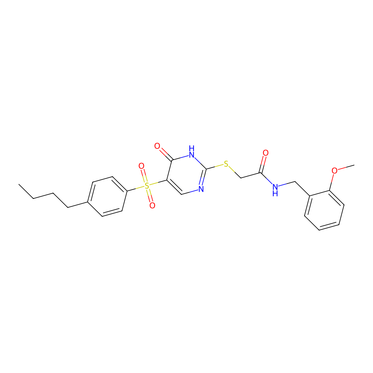 2-({5-[(4-butylphenyl)sulfonyl]-6-oxo-1,6-dihydropyrimidin-2-yl}sulfanyl)-N-(2-methoxybenzyl)acetamide molecular structure, CAS 1223930-81-1
