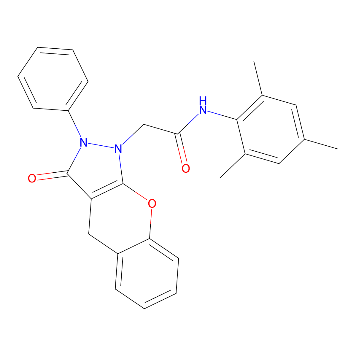 N-mesityl-2-(3-oxo-2-phenyl-2,3-dihydrochromeno[2,3-c]pyrazol-1(4H)-yl)acetamide molecular structure, CAS 1223930-94-6