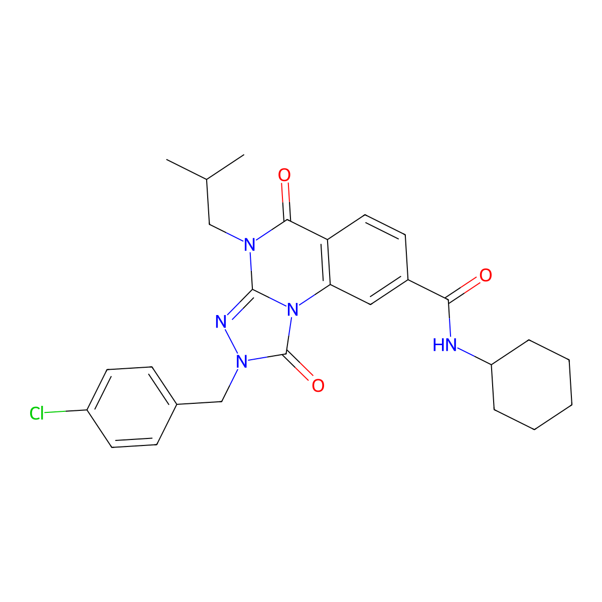 2-(4-chlorobenzyl)-N-cyclohexyl-4-isobutyl-1,5-dioxo-1,2,4,5-tetrahydro-[1,2,4]triazolo[4,3-a]quinazoline-8-carboxamide molecular structure, CAS 1223931-05-2