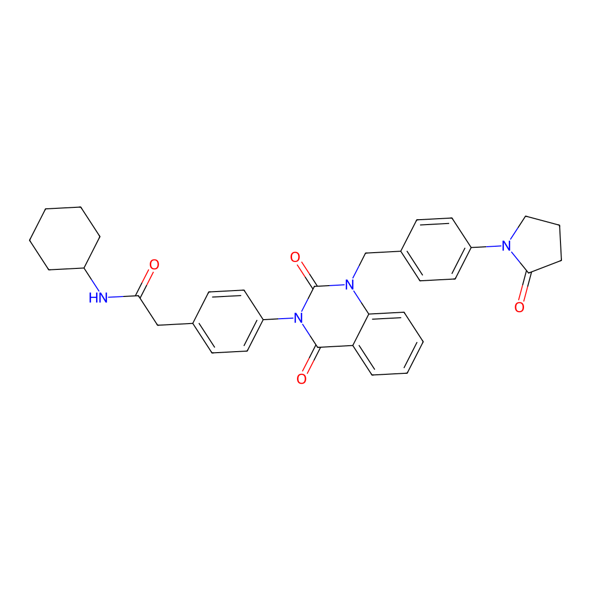 N-cyclohexyl-2-(4-(2,4-dioxo-1-(4-(2-oxopyrrolidin-1-yl)benzyl)-1,2-dihydroquinazolin-3(4H)-yl)phenyl)acetamide molecular structure, CAS 1223932-91-9