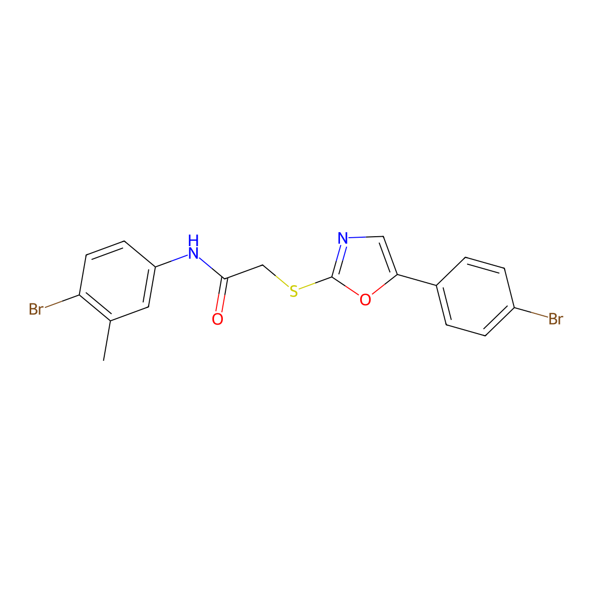N-(4-bromo-3-methylphenyl)-2-((5-(4-bromophenyl)oxazol-2-yl)thio)acetamide molecular structure, CAS 1223933-86-5