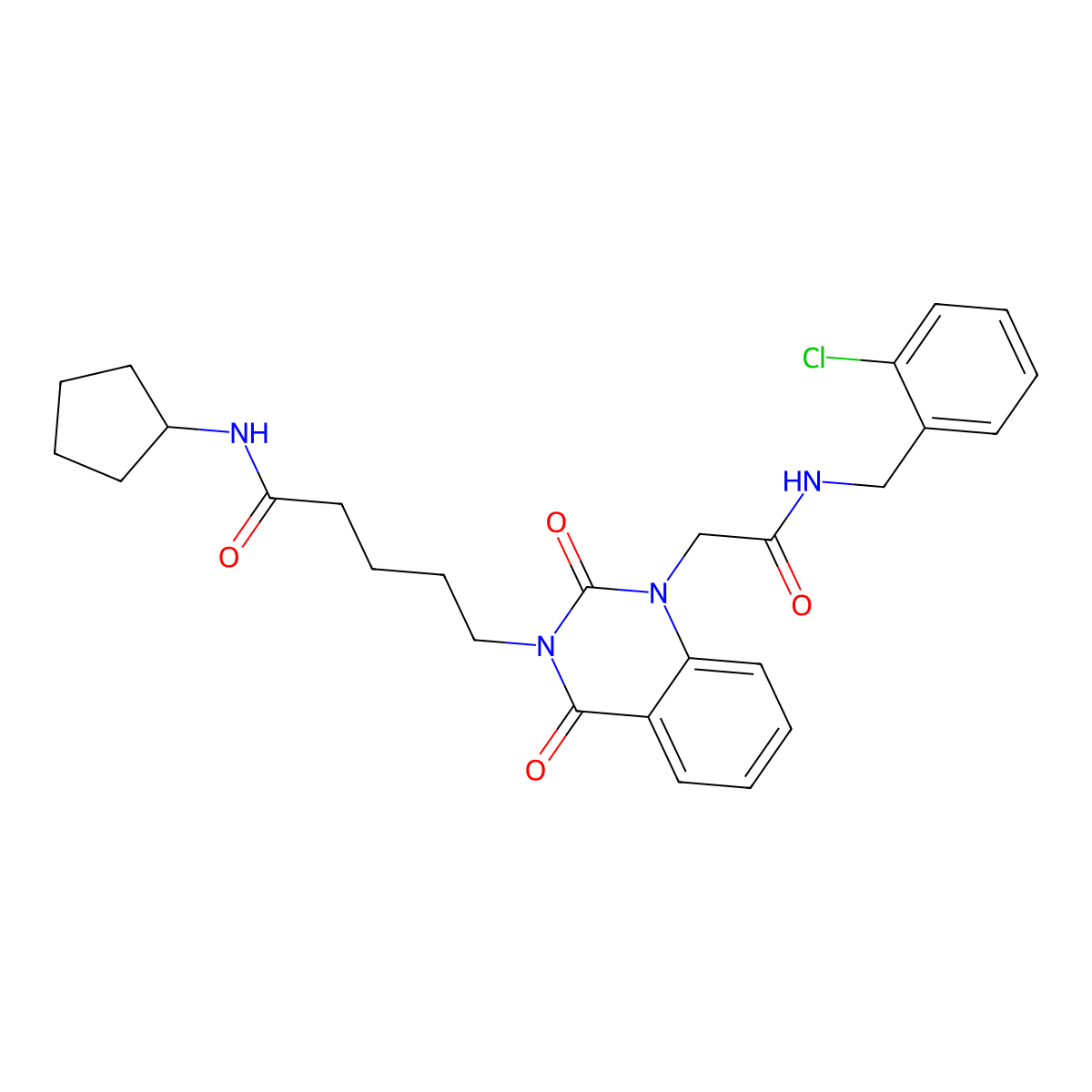 5-(1-(2-((2-chlorobenzyl)amino)-2-oxoethyl)-2,4-dioxo-1,2-dihydroquinazolin-3(4H)-yl)-N-cyclopentylpentanamide molecular structure, CAS 1223934-16-4
