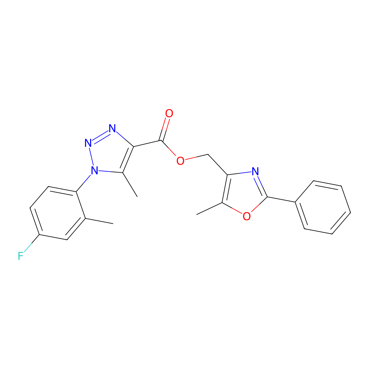 (5-methyl-2-phenyl-1,3-oxazol-4-yl)methyl 1-(4-fluoro-2-methylphenyl)-5-methyl-1H-1,2,3-triazole-4-carboxylate molecular structure, CAS 1223934-47-1